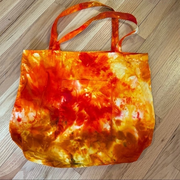 Tie dye XL tote environmental reusable bag orange gold fire lava galaxy - Picture 6 of 8